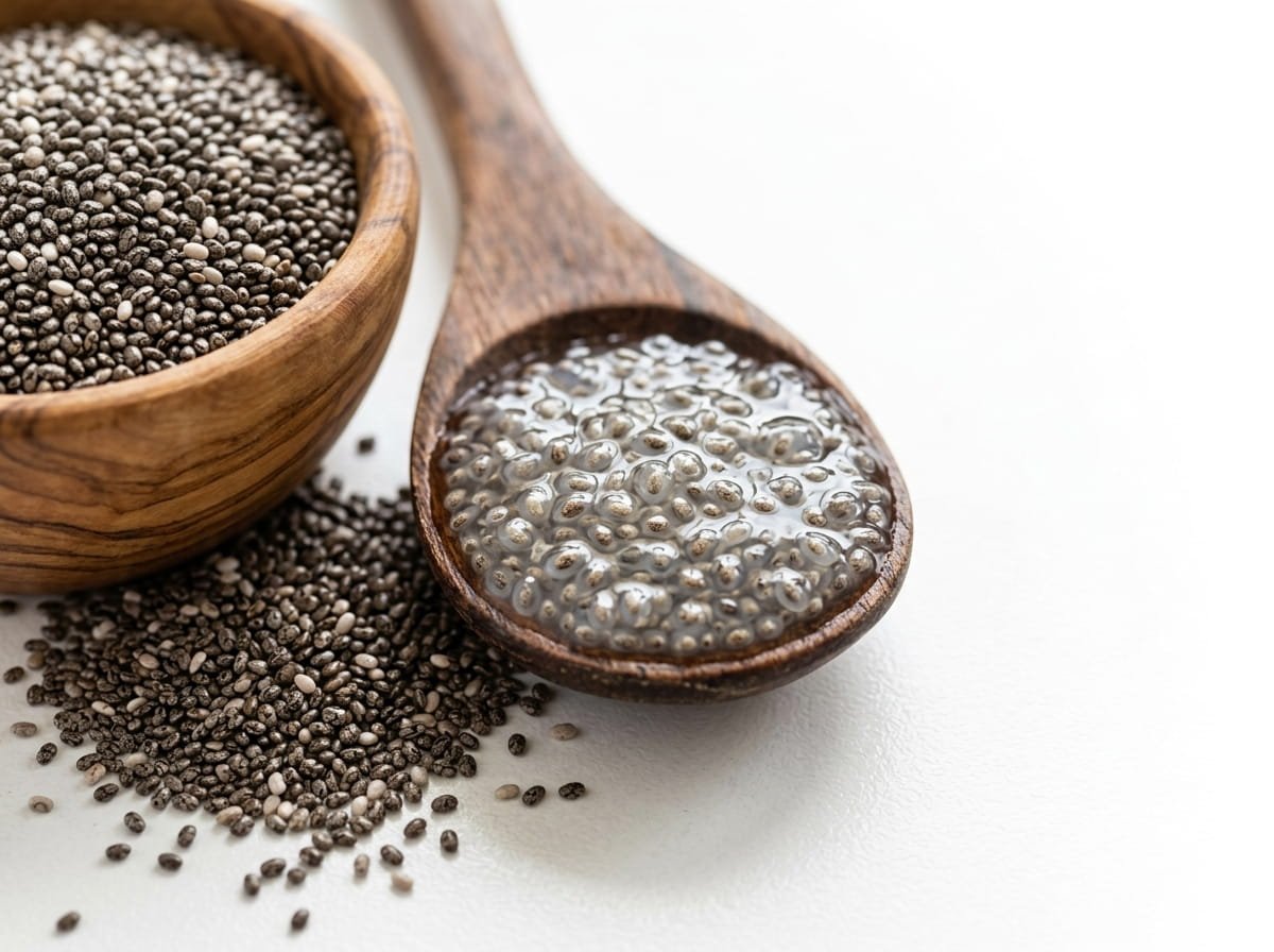 Hydrated chia gel and dry chia seeds