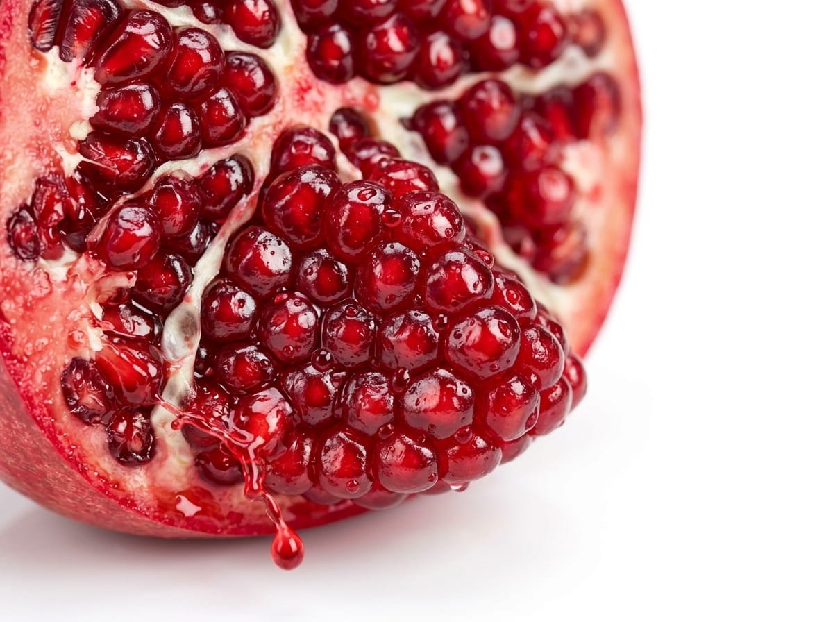 Concentrated red pomegranate arils close-up